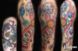 Here artist Jason Stomber has woven the double helix into a full sleeve.